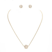 Gold Pave Crystal Ball Pendant Necklace And Earrings Set #HNN+E3155-GLD/CRY (RF17/RE17)