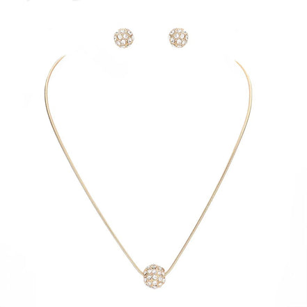 Gold Pave Crystal Ball Pendant Necklace And Earrings Set #HNN+E3155-GLD/CRY (RF17/RE17)