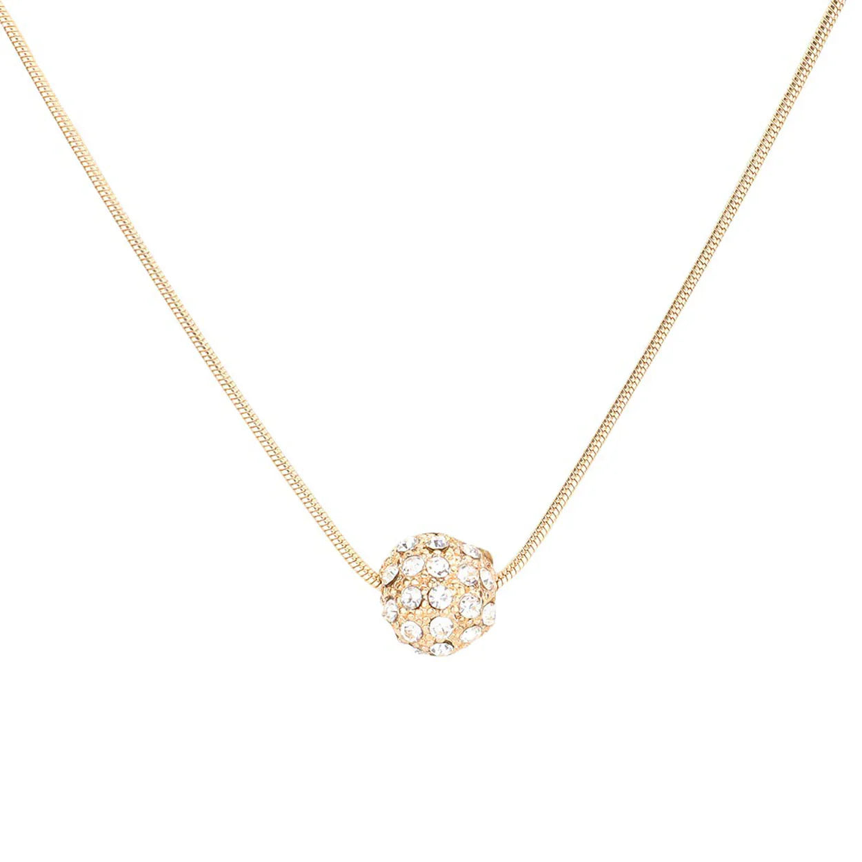 Gold Pave Crystal Ball Pendant Necklace And Earrings Set #HNN+E3155-GLD/CRY (RF17/RE17)