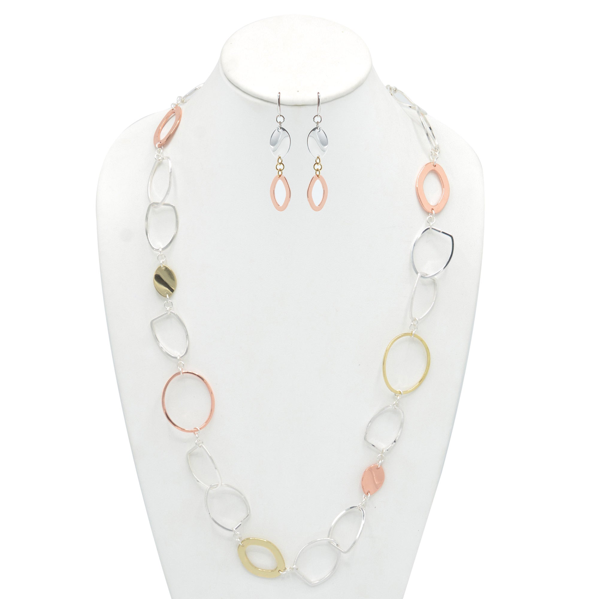 TRITONE  LINK LONG NECKLACE AND EARRINGS SET #S10196_TRITONE (CD3)