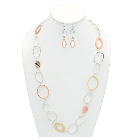 TRITONE  LINK LONG NECKLACE AND EARRINGS SET #S10196_TRITONE (CD3)
