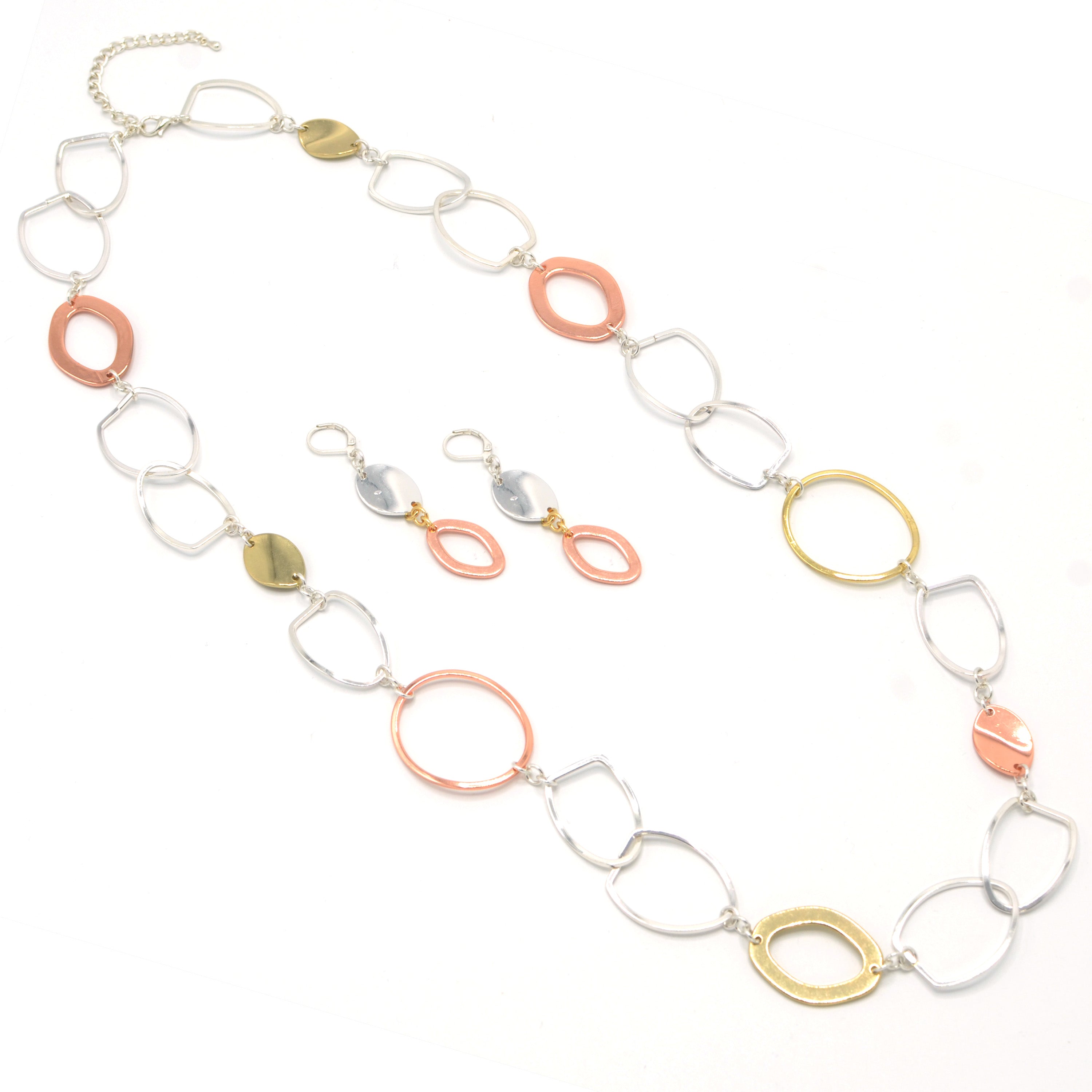 TRITONE  LINK LONG NECKLACE AND EARRINGS SET #S10196_TRITONE (CD3)