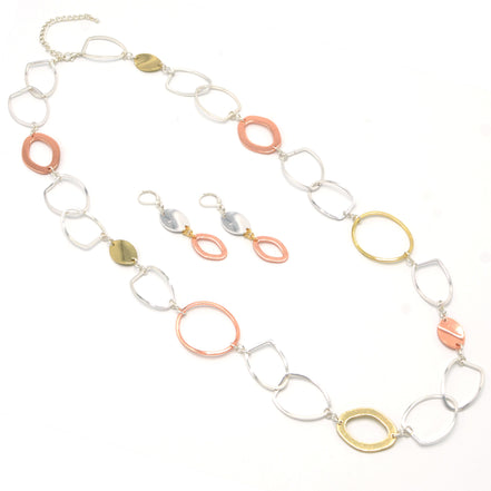 TRITONE  LINK LONG NECKLACE AND EARRINGS SET #S10196_TRITONE (CD3)