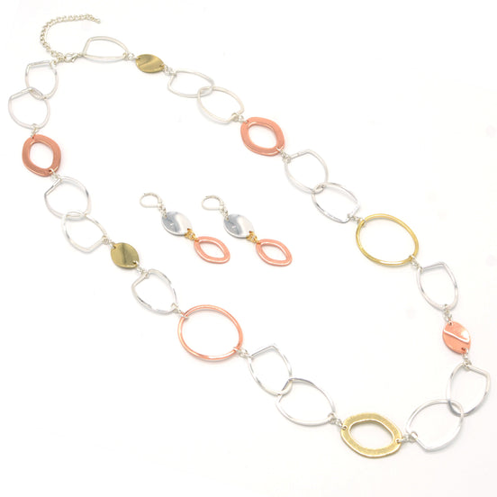 TRITONE  LINK LONG NECKLACE AND EARRINGS SET #S10196_TRITONE (CD3)