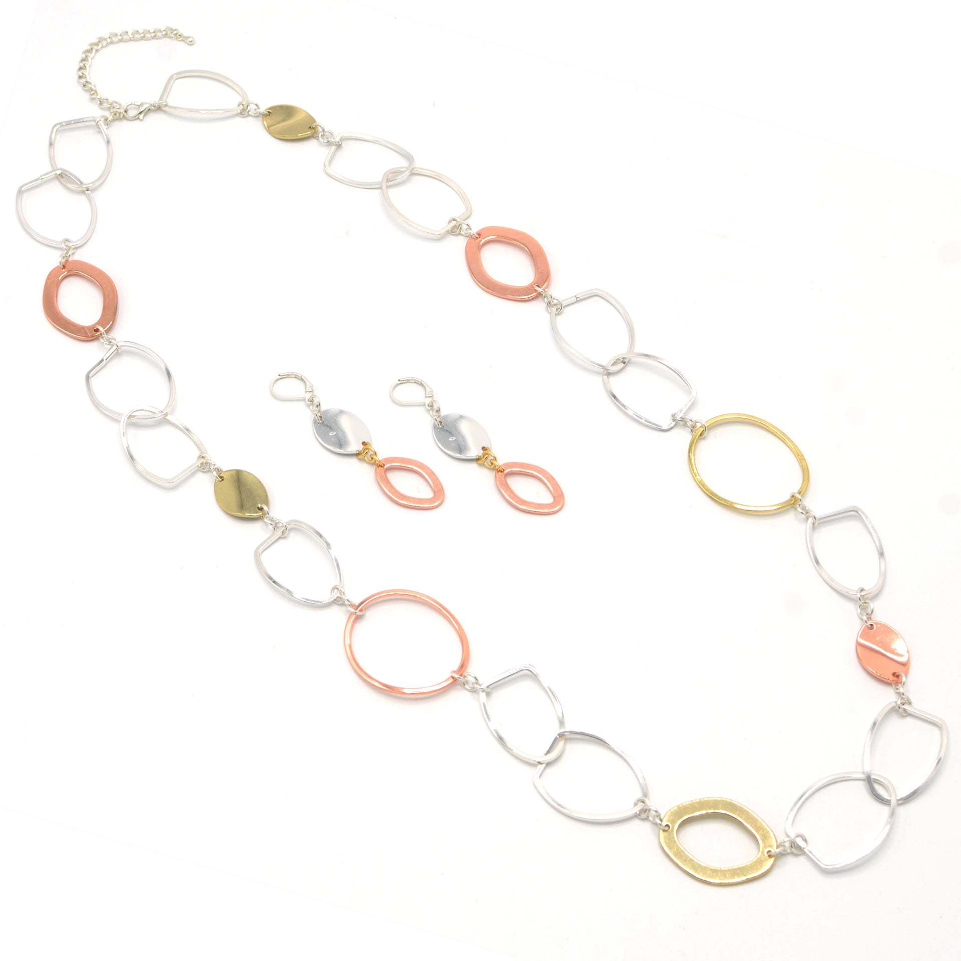 TRITONE  LINK LONG NECKLACE AND EARRINGS SET #S10196_TRITONE (CD3)