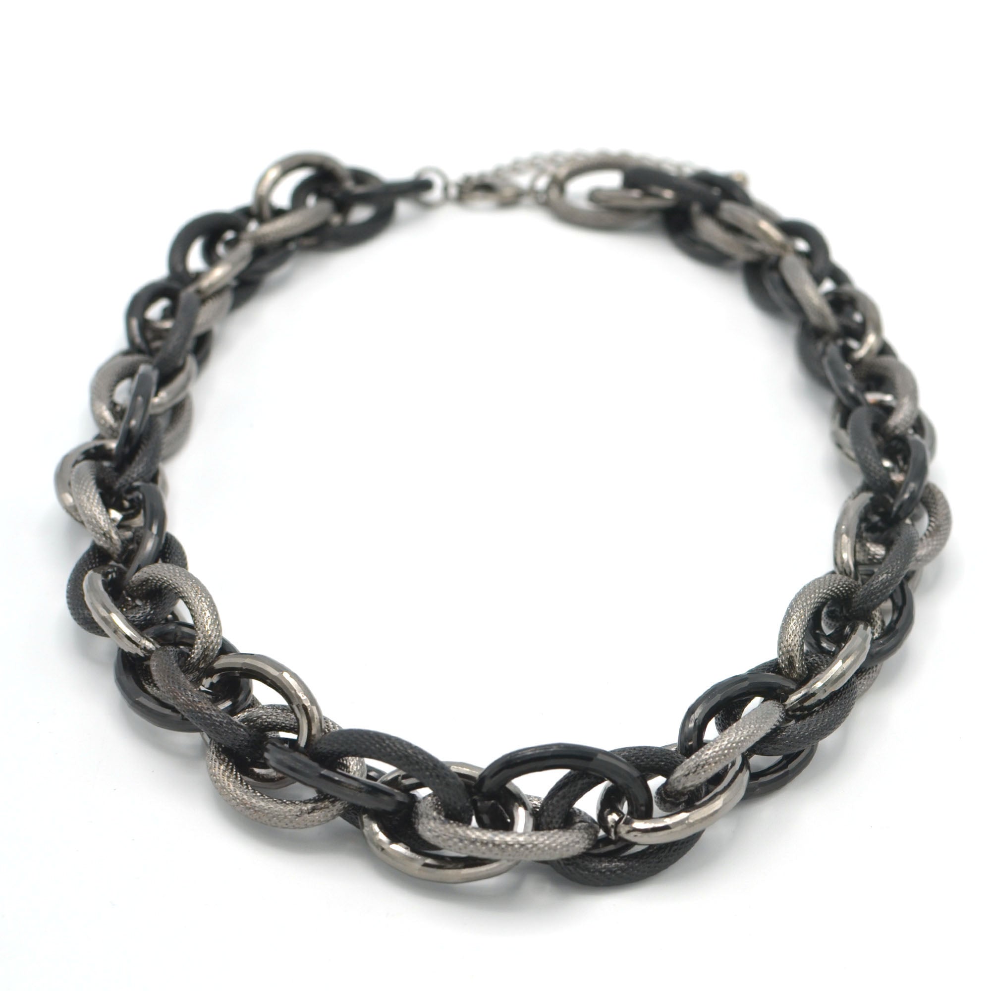 HEMATITE INTERLOCK LINK CHUNKY CHAIN NECKLACE# HNN9255_HEM(IC7/BA13)
