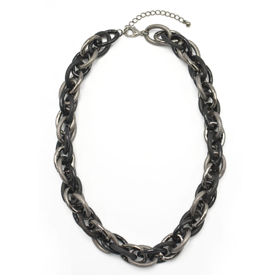 HEMATITE INTERLOCK LINK CHUNKY CHAIN NECKLACE# HNN9255_HEM(IC7/BA13)