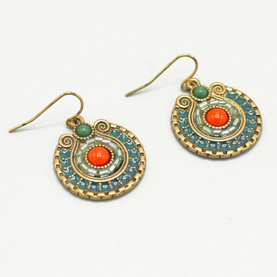 Gold Tribal Fashion Eye Round Color Beads & Enamel Drop earrings #SE25049 (NA17)