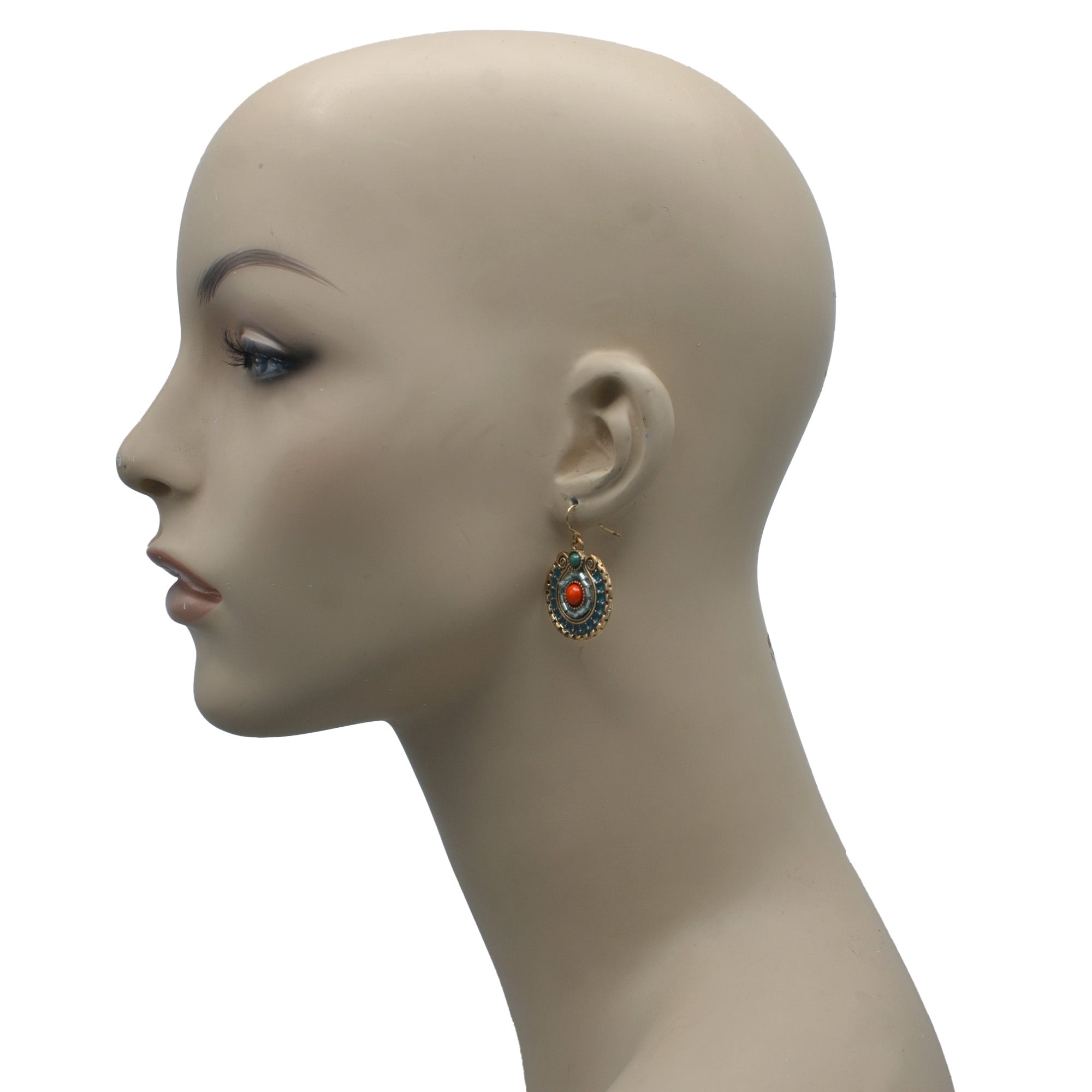 Gold Tribal Fashion Eye Round Color Beads & Enamel Drop earrings #SE25049 (NA17)