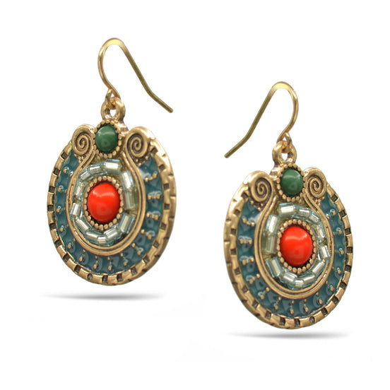 Gold Tribal Fashion Eye Round Color Beads & Enamel Drop earrings #SE25049 (NA17)