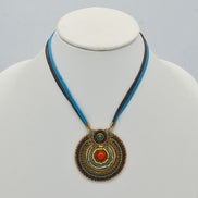 Gold Tribal Fashion Eye Round Color Beads & Enamel Necklace #SC25049_G-BLUE(JB7)