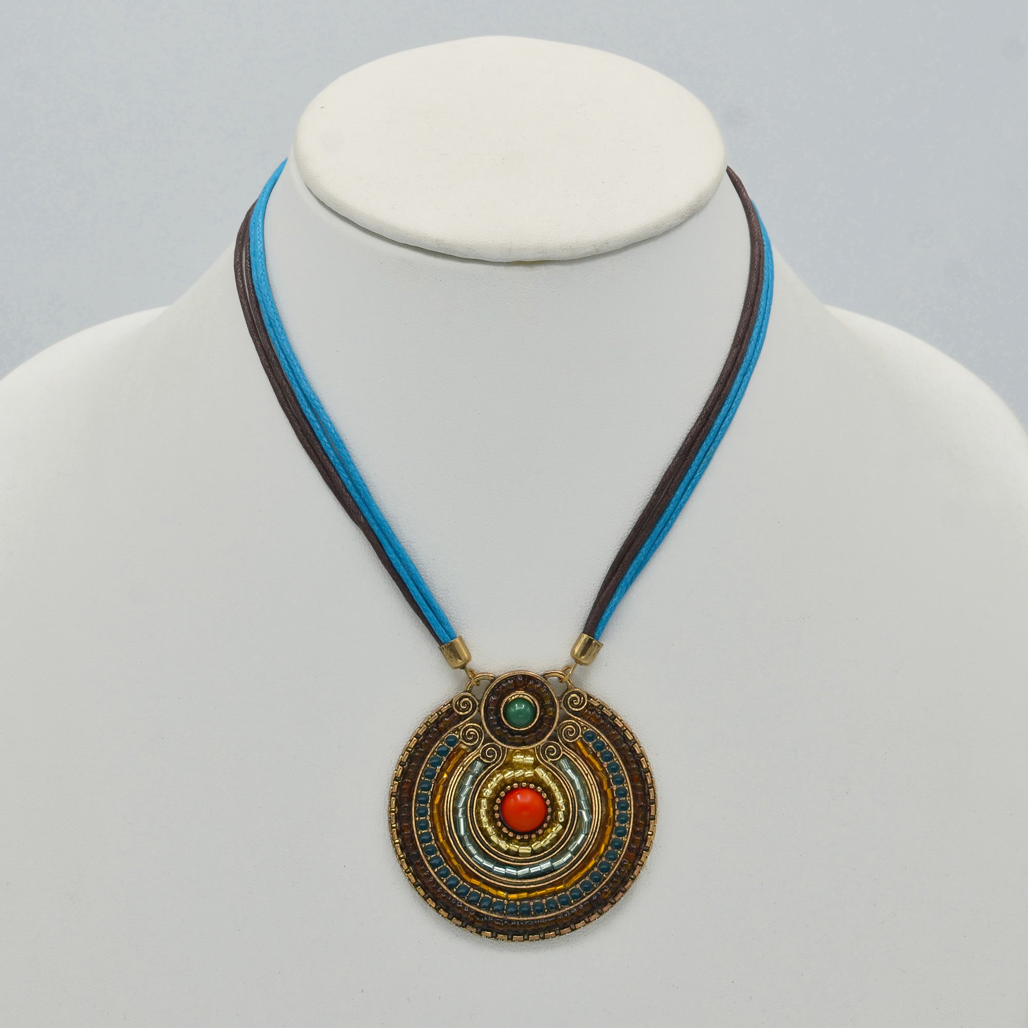 Gold Tribal Fashion Eye Round Color Beads & Enamel Necklace #SC25049_G-BLUE(JB7)