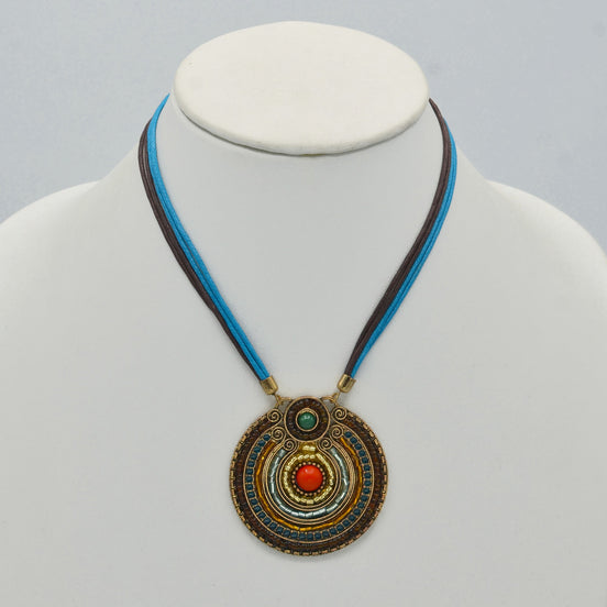 Gold Tribal Fashion Eye Round Color Beads & Enamel Necklace #SC25049_G-BLUE(JB7)