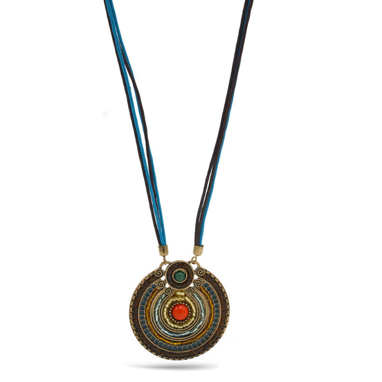 Gold Tribal Fashion Eye Round Color Beads & Enamel Necklace #SC25049_G-BLUE(JB7)