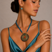 Gold Tribal Fashion Eye Round Color Beads & Enamel Necklace #SC25049_G-BLUE(JB7)