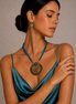 Gold Tribal Fashion Eye Round Color Beads & Enamel Necklace #SC25049_G-BLUE(JB7)