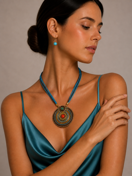 Gold Tribal Fashion Eye Round Color Beads & Enamel Necklace #SC25049_G-BLUE(JB7)