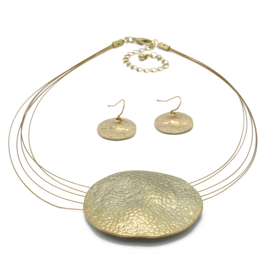 Gold Hammered Pendant Necklace And Earrings Set #SCE18242_GOLD (LE25(FED AREA ))