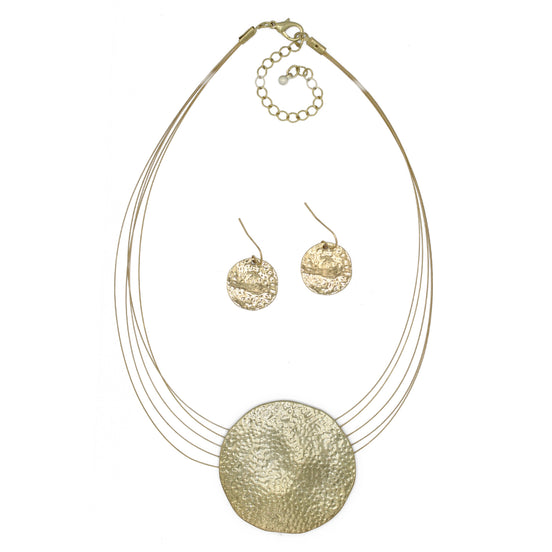 Gold Hammered Pendant Necklace And Earrings Set #SCE18242_GOLD (LE25(FED AREA ))