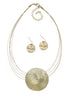Gold Hammered Pendant Necklace And Earrings Set #SCE18242_GOLD (LE25(FED AREA ))