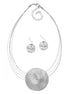 Silver Hammered Pendant Necklace And Earrings Set  #SCE18242_SILVER