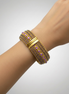 Vintage Style Gold Cuff Bracelet with Fuchsia Beads & Crystal Accents – Statement Hinged Bangle#FW-VB06J0248FUCH