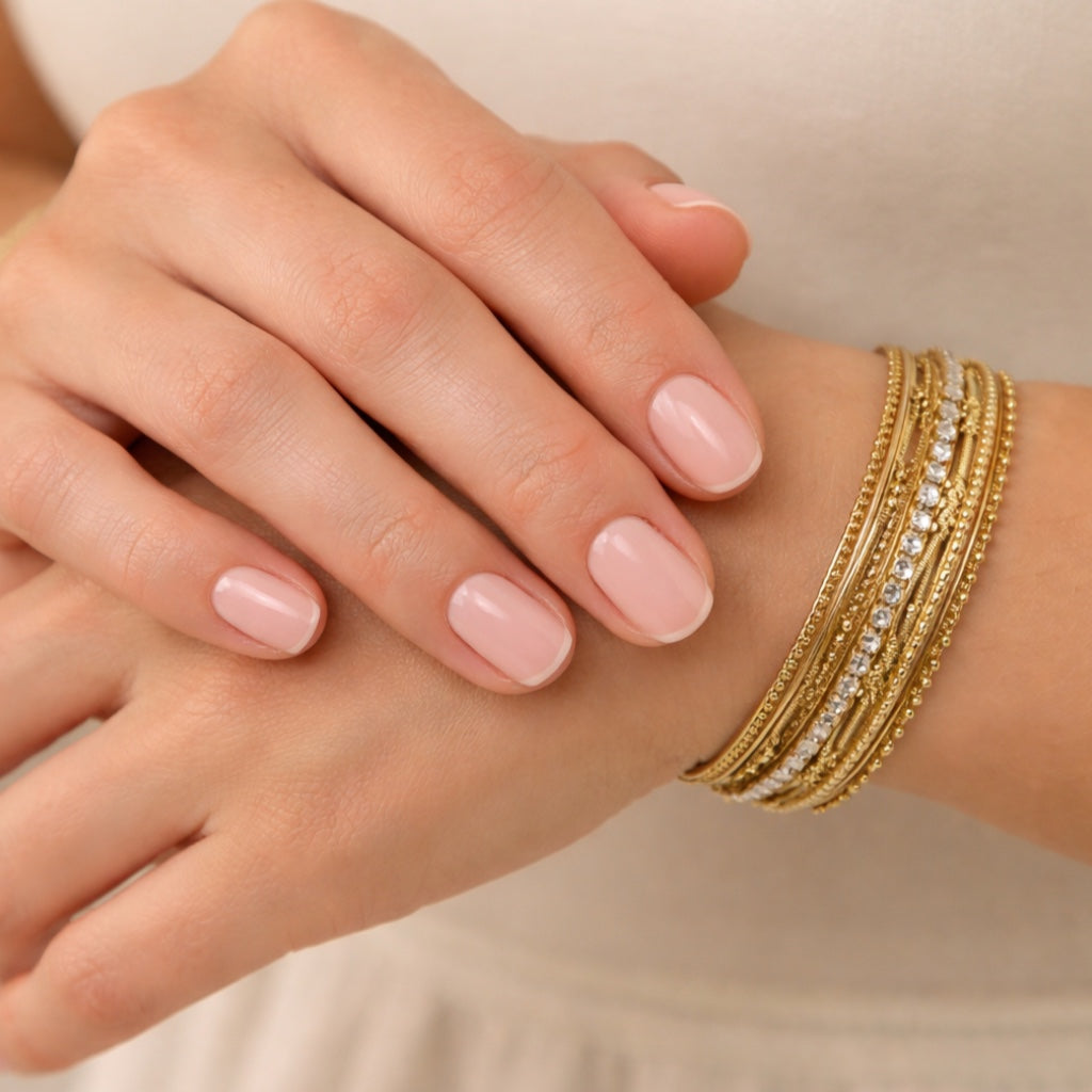 Elegant Gold-Tone Bangle Bracelet Set with Crystal Accents – Multi- 7 Piece Stackable Jewelry (2.75