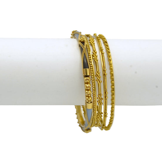 Gold-Tone 5-Piece Bangle Bracelet Set – Classic Stacked Bangles for Women#KB12568_G-BRW(DA7)