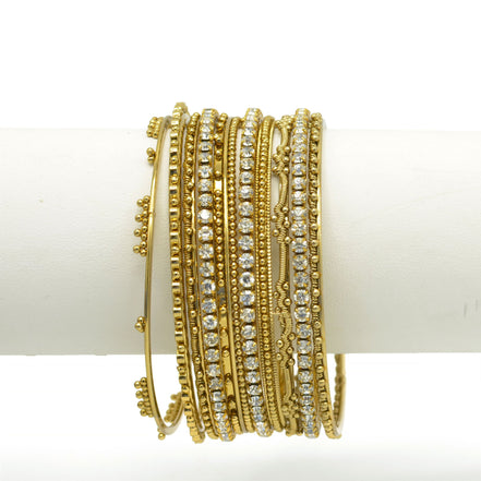 Gold and Crystal 11 Peace Bangle set#KB41609_GOLD (UF9)(MD2)