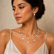 Brushed Metal Bubble Illusion Necklace And Earrings Set  #SCE15101