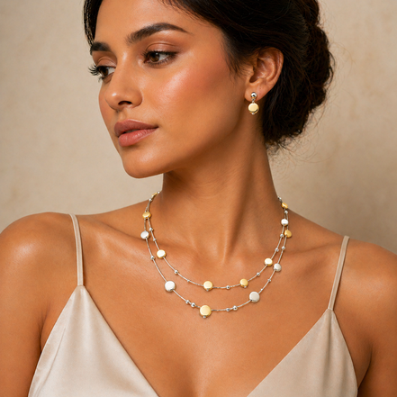 Brushed Metal Bubble Illusion Necklace And Earrings Set  #SCE15101