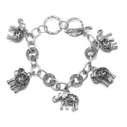 Silver Elephant Charm Bracelet with Crystal Accents – Boho Statement Link Bracelet#HNB77730_SILVER(UF5)