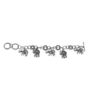 Silver Elephant Charm Bracelet with Crystal Accents – Boho Statement Link Bracelet #HNB77730_SILVER(UF5)