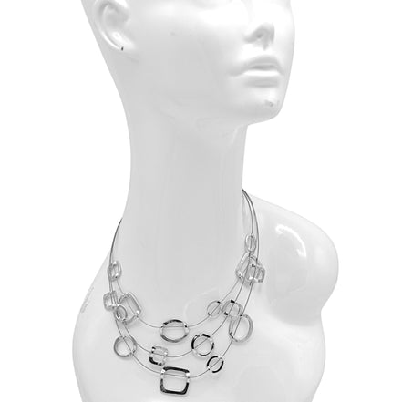 Elegant Silver and Hematite-Tone Geometric Multi-Layer Necklace – 18" #SC16631_S-HEM (NB10/LE22)