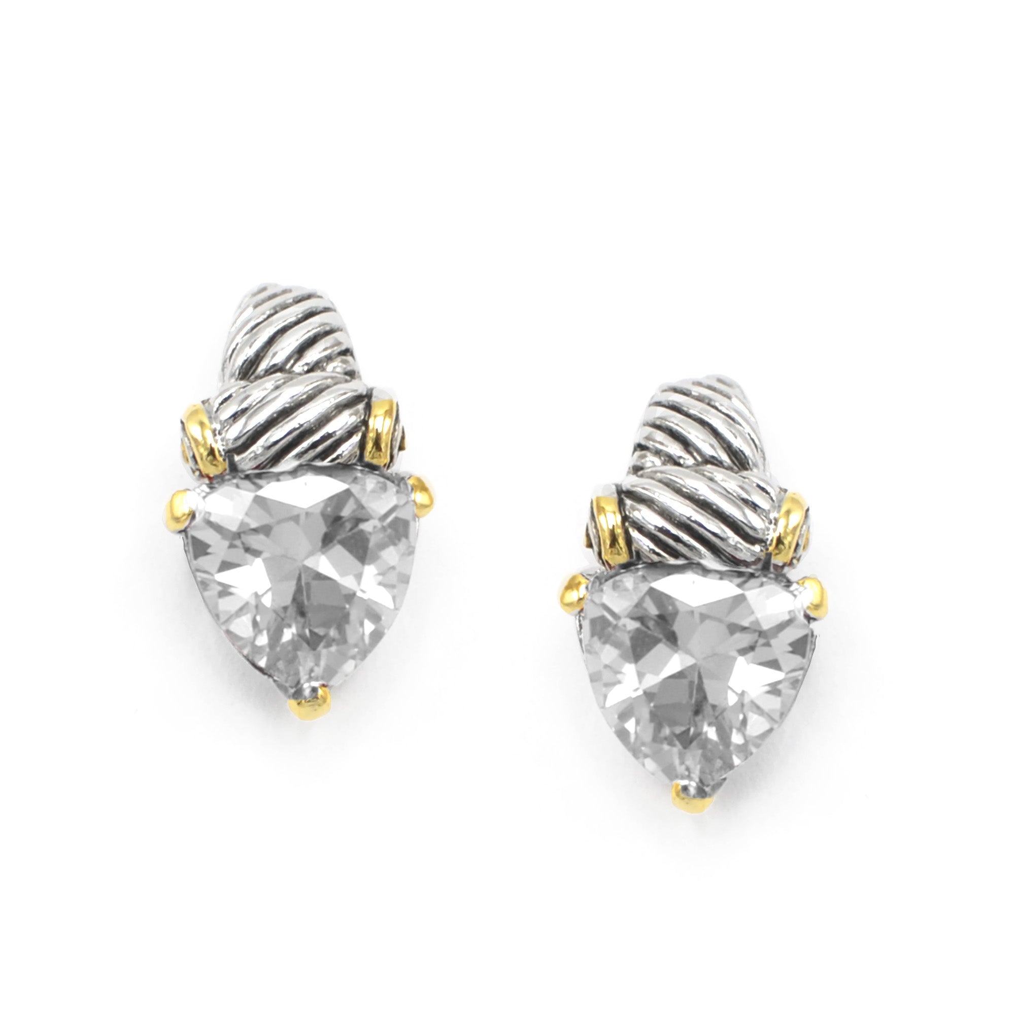 TWO TONE CLEAR CRYSTAL CLASSIC STUD EARRINGS #4110ER_CL (FE15)