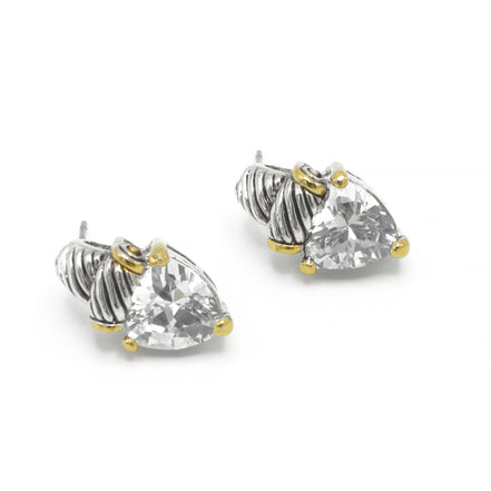 TWO TONE CLEAR CRYSTAL CLASSIC STUD EARRINGS #4110ER_CL (FE15)