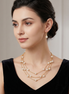 Cream Pearl With Gold Three-Strand Necklace And Earrings Set #HNNE084_GLD-CRM(GB1)