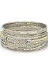 SILVER IVORY BONE WITH WHITE SEED BEADS SILVER BANGLES SET OF 11PCS  #KB00888S-IVY (TH14)