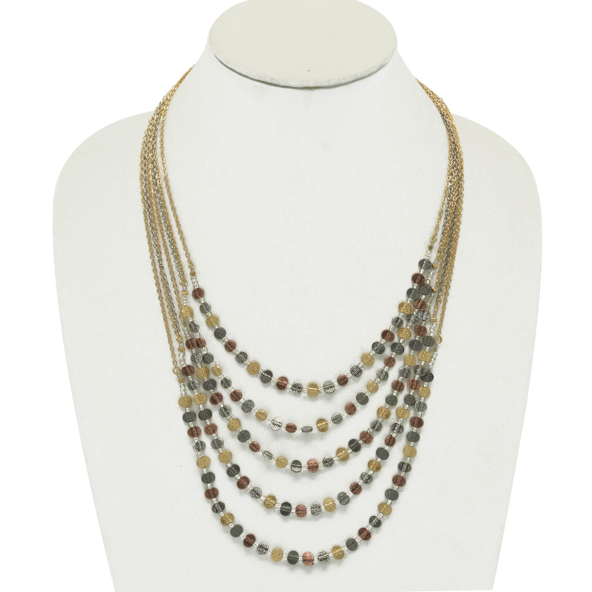 3TONE HAMMERED METAL BEAD NECKLACE  #HNN78196_3TONE (EH3)