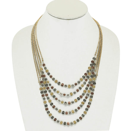 3TONE HAMMERED METAL BEAD NECKLACE  #HNN78196_3TONE (EH3)