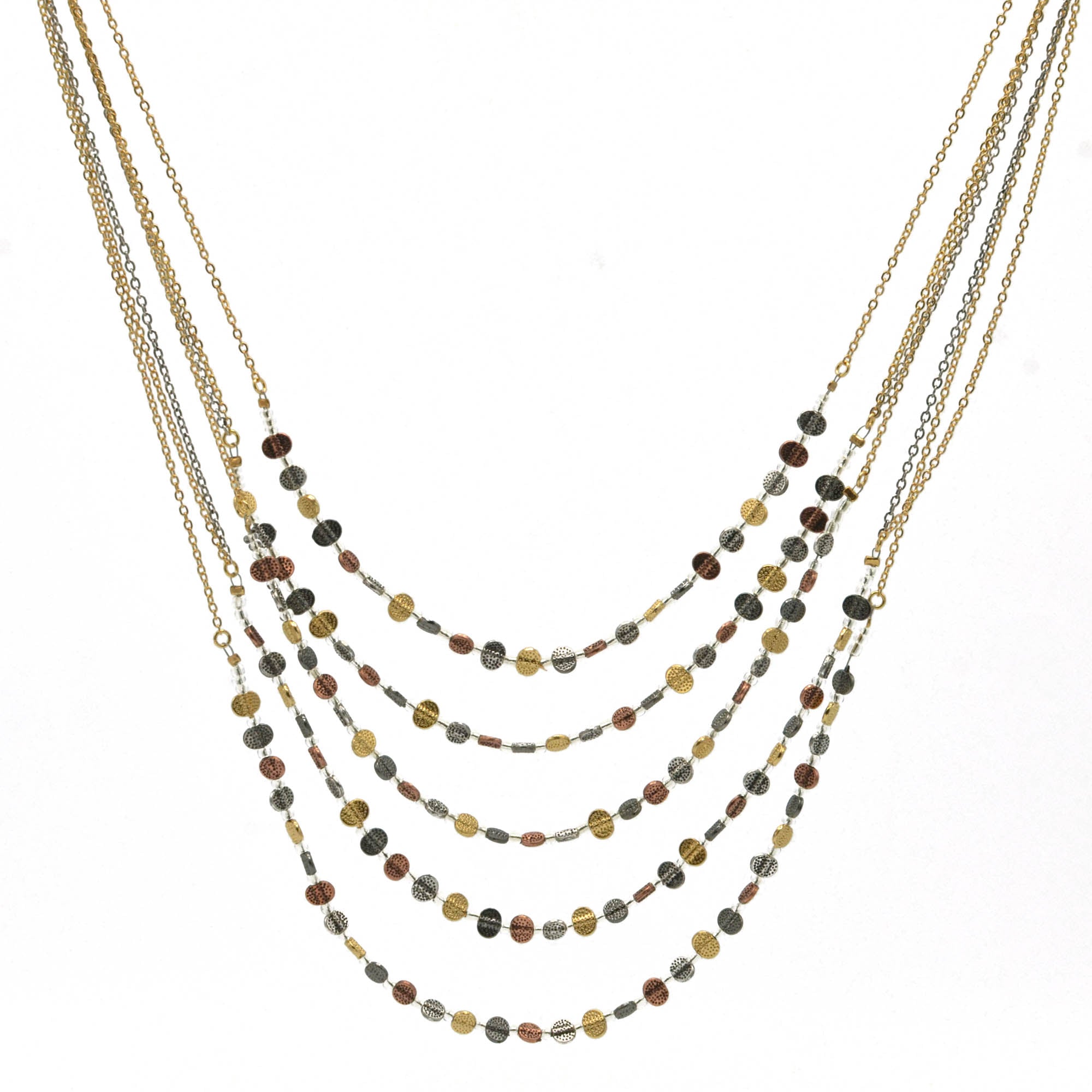 3TONE HAMMERED METAL BEAD NECKLACE  #HNN78196_3TONE (EH3)