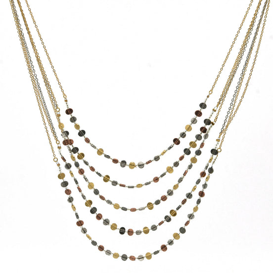 3TONE HAMMERED METAL BEAD NECKLACE  #HNN78196_3TONE (EH3)