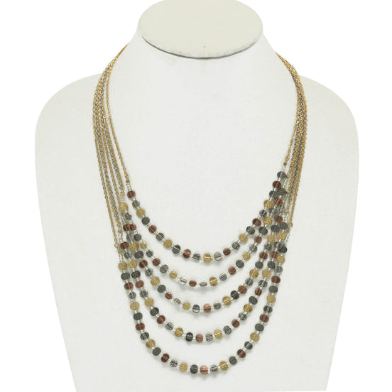 3TONE HAMMERED METAL BEAD NECKLACE  #HNN78196_3TONE (EH3)