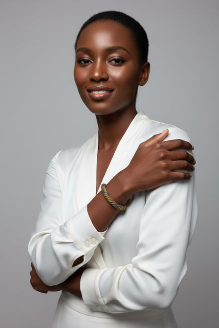 ANTIQUE GOLD AND RHODIUM TWIDDLE METAL BANGLE #JB095_GB-SB (BE11)