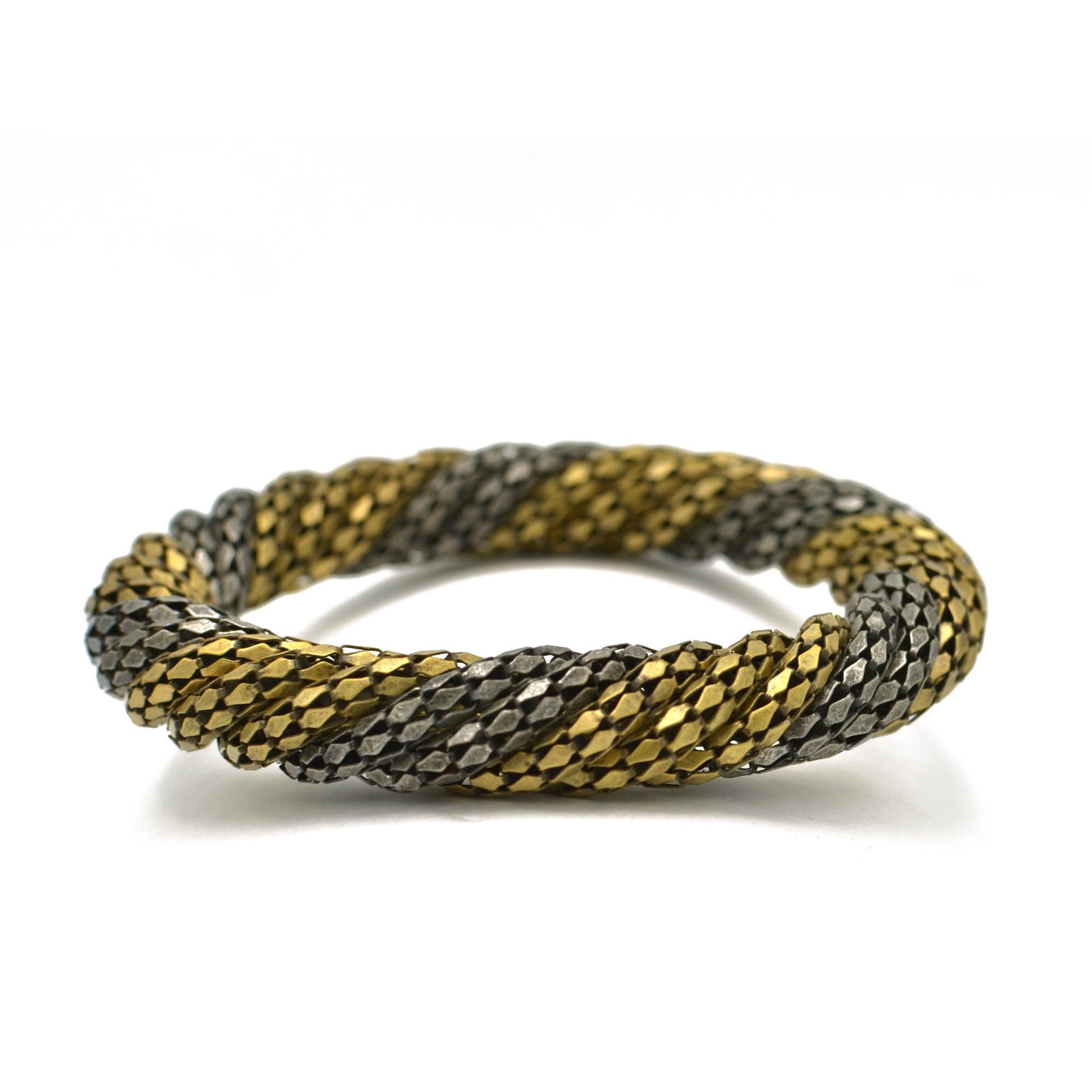 ANTIQUE GOLD AND RHODIUM TWIDDLE METAL BANGLE #JB095_GB-SB (BE11)