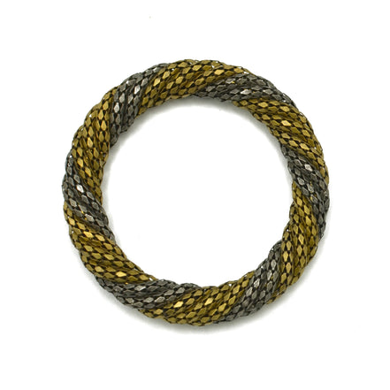 ANTIQUE GOLD AND RHODIUM TWIDDLE METAL BANGLE #JB095_GB-SB (BE11)