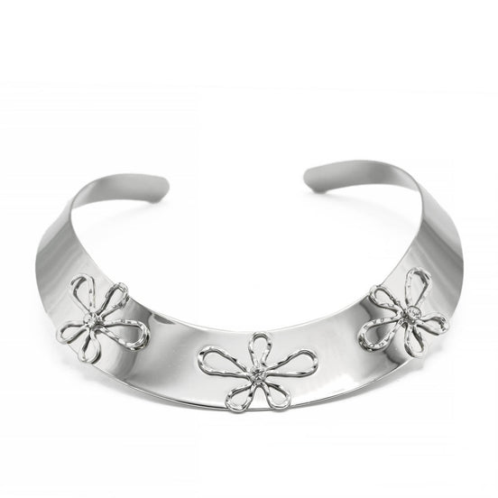 RHODIUM CRYSTAL FLOWER CHOKER NECKLACE #HN13273_RHOD