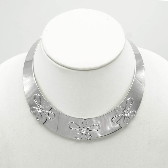 RHODIUM CRYSTAL FLOWER CHOKER NECKLACE #HN13273_RHOD