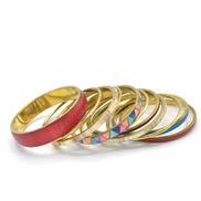 GOLD BRASS WOOD AND RESIN 11 PCS MULTICOLOR BANGLE SET#RB84643 (UH8)