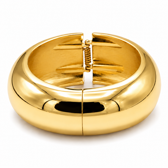 Women's Plus Size Gold-Tone Chunky Dome Hinge Bangle Bracelet | Wide Tapered Statement Cuff Bracelet | Fashion Costume Jewelry#HB4929PLUS-G (PG5)